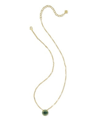 KENDRA SCOTT: BELLA SHORT PENDANT NECKLACE GOLD DARK GREEN CRYSTAL