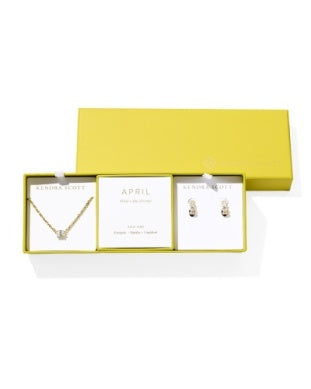 KENDRA SCOTT: CAILIN BIRTHSTONE GIFT SET GOLD WHITE CZ