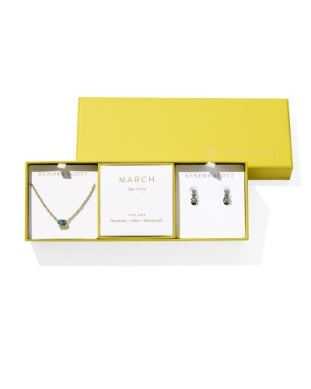 KENDRA SCOTT: CAILIN BIRTHSTONE GIFT SET GOLD AQUA CRYSTAL