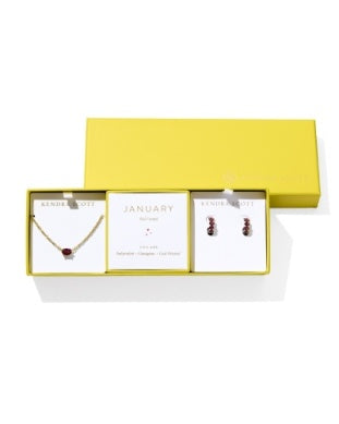 KENDRA SCOTT: CAILIN BIRTHSTONE GIFT SET GOLD RED CRYSTAL