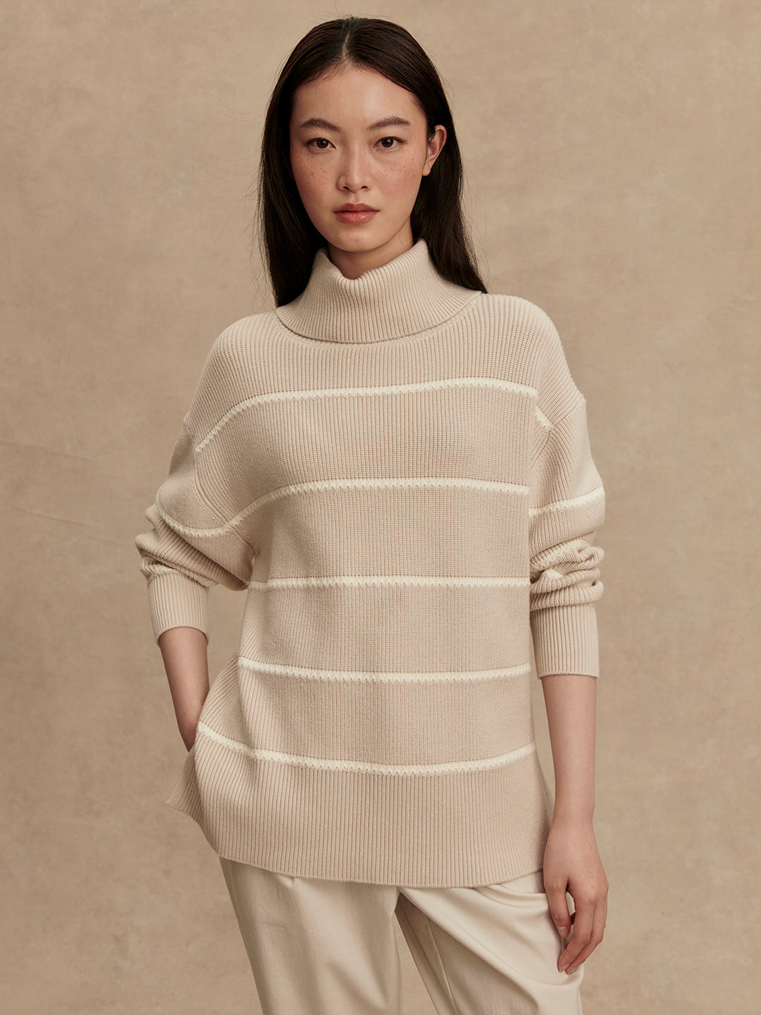 Varley: Hamish Stitch Knit Sweater in Silver Birch
