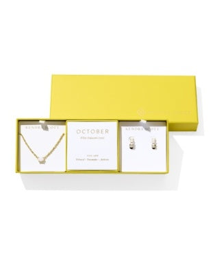 KENDRA SCOTT: CAILIN BIRTHSTONE GIFT SET GOLD WHITE IRIDESCENT CRYSTAL