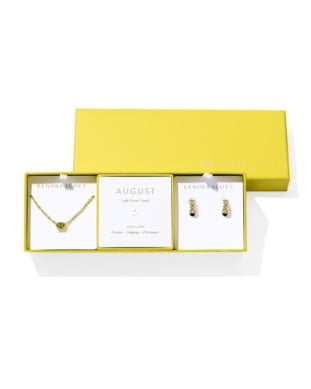 KENDRA SCOTT: CAILIN BIRTHSTONE GIFT SET GOLD LIGHT GREEN CRYSTAL