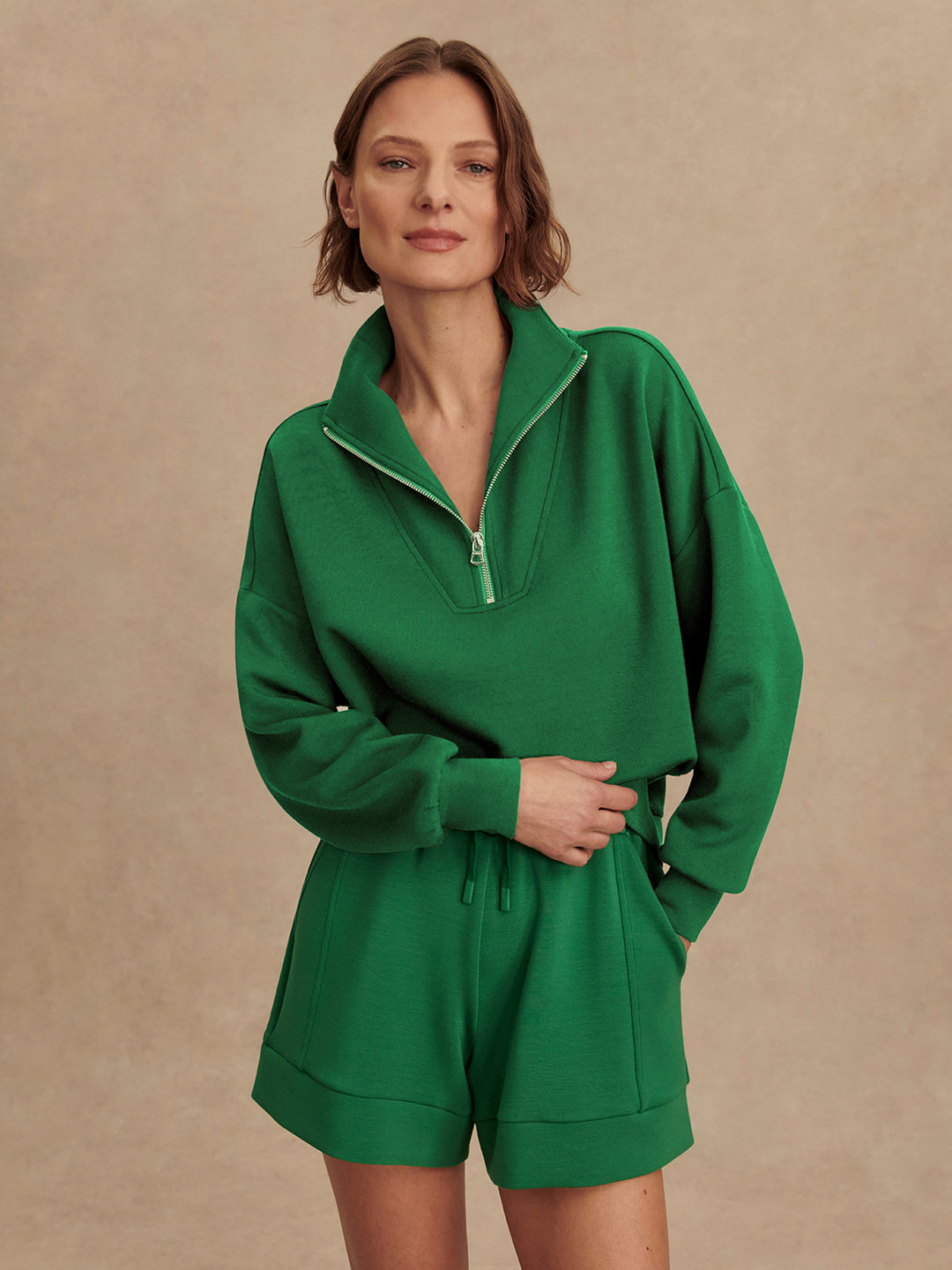 Varley: Hawley Half Zip Sweat in Verdant Green