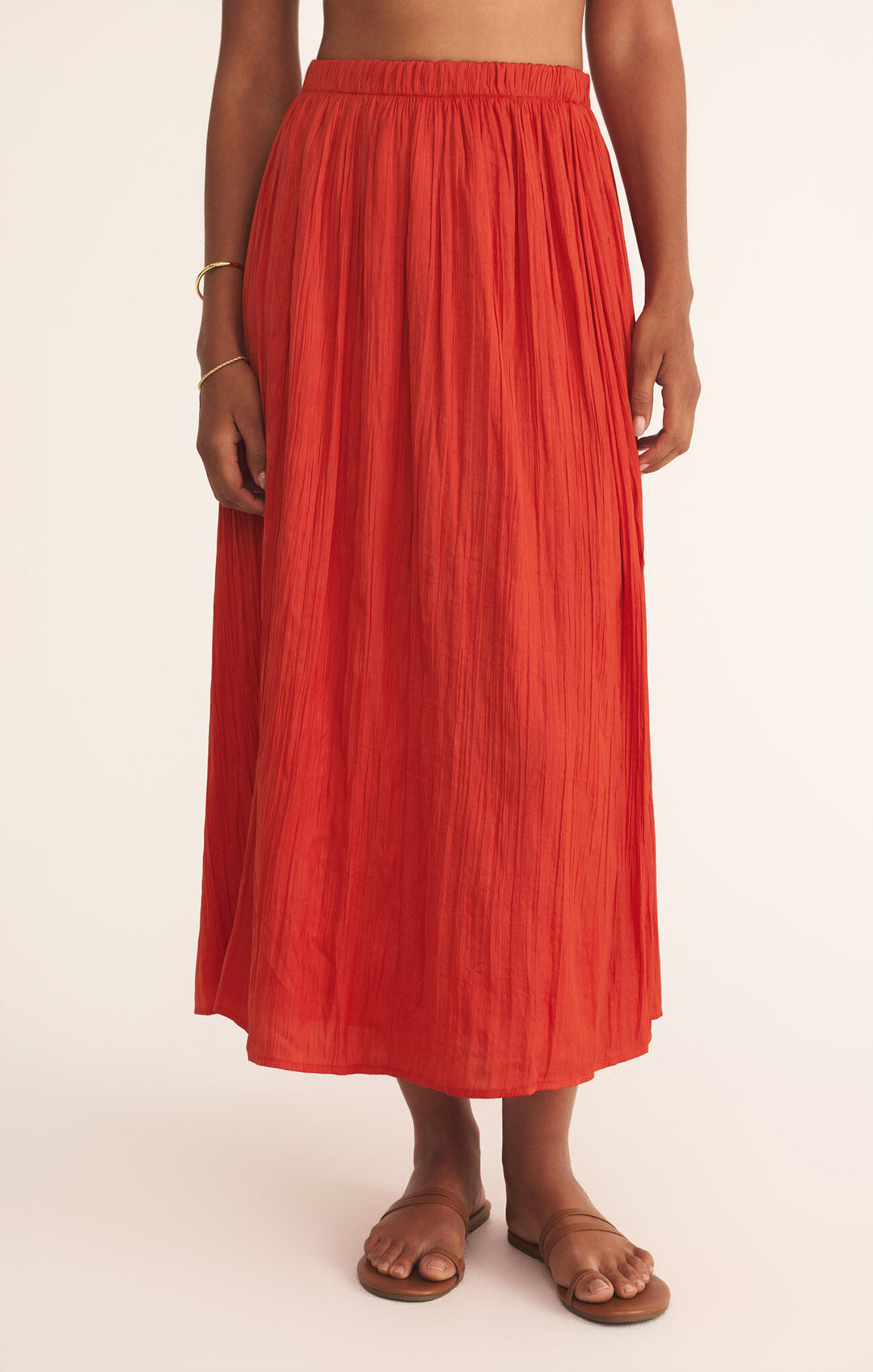 Z Supply: Nicoline Crinkle Midi Skirt in Cabana Red