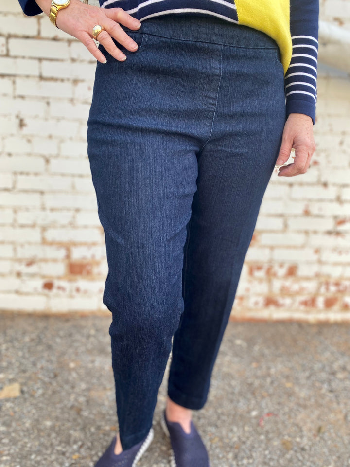 Multiples: Slim Sation Denim Pants - M12713PM - The Vogue Boutique