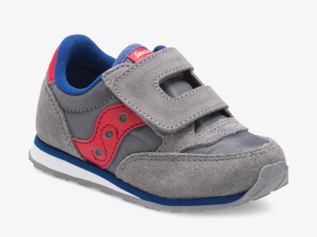 Saucony: Kids Jazz Hook And Loop Sneaker in Grey / Red - The Vogue Boutique
