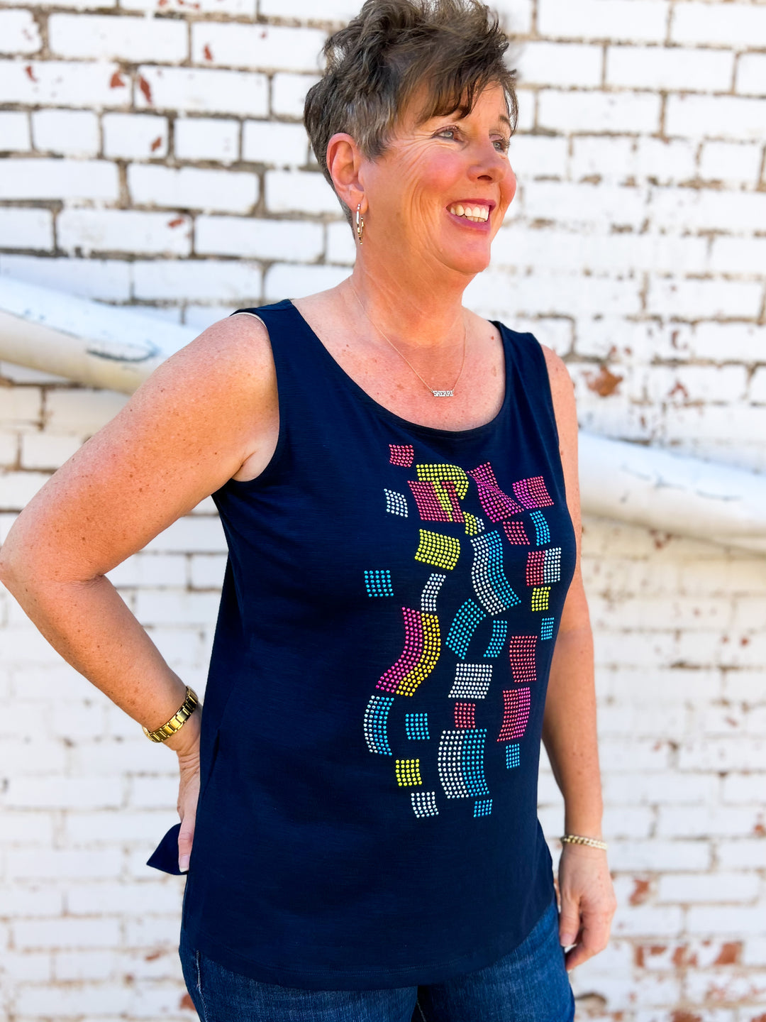 Multiples: Black Multi Color Gem Tank Top - M23202TM