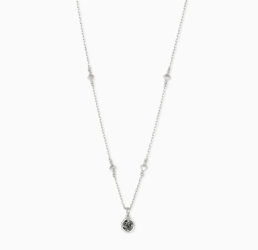 Kendra Scott: Nola Silver Pendant Necklace In Platinum Drusy - The Vogue Boutique