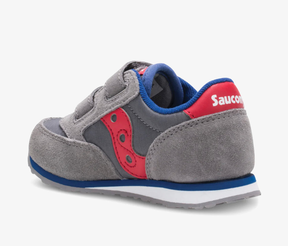 Saucony: Kids Jazz Hook And Loop Sneaker in Grey / Red - The Vogue Boutique
