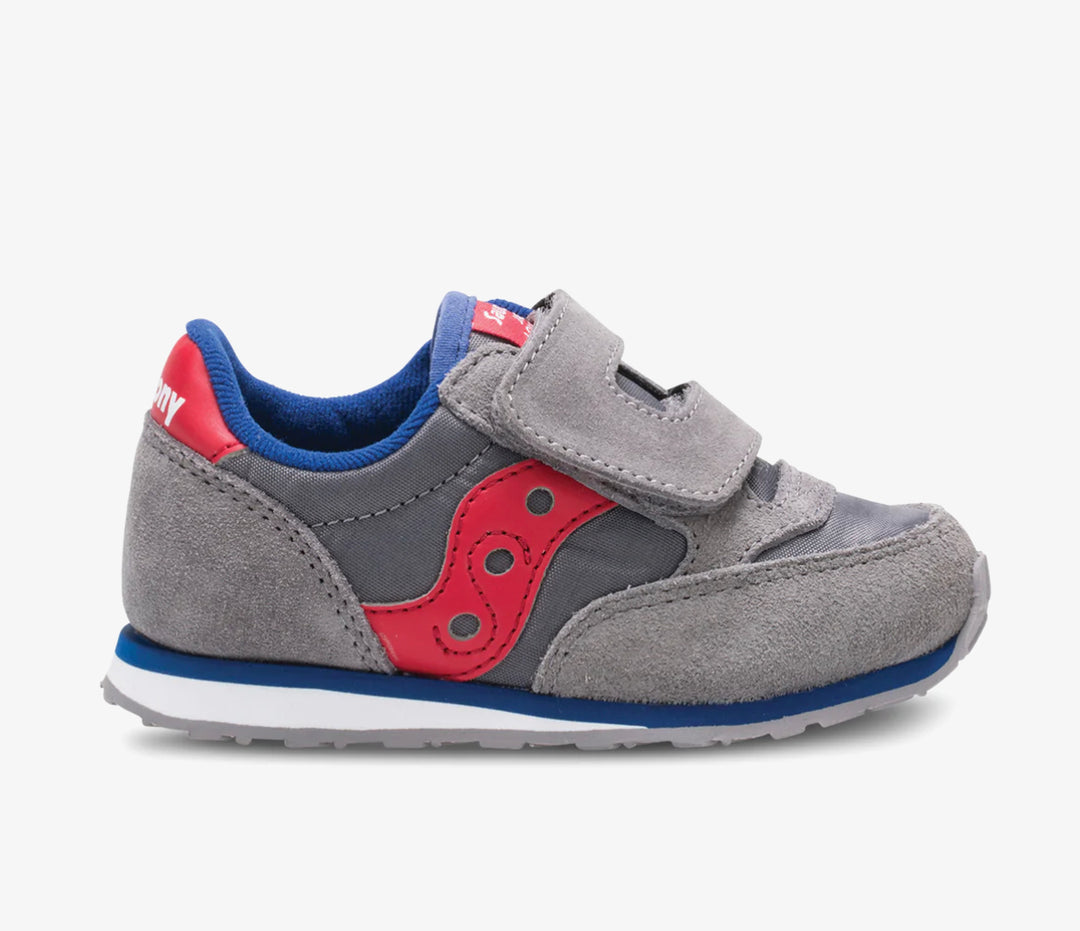 Saucony: Kids Jazz Hook And Loop Sneaker in Grey / Red - The Vogue Boutique