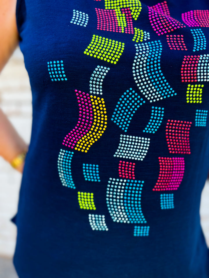 Multiples: Black Multi Color Gem Tank Top - M23202TM