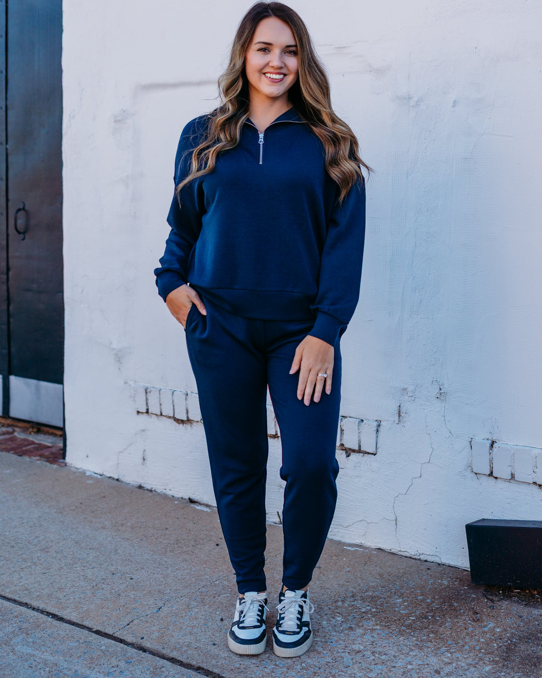 Varley: Hawley Half Zip Sweat in Navy ( VAR01461)