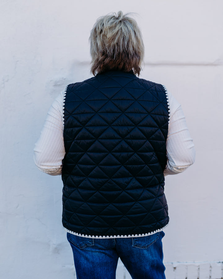 Multiples: Snap Front Quilted and Non-Quilted Woven Vest in Black (M45209VM)