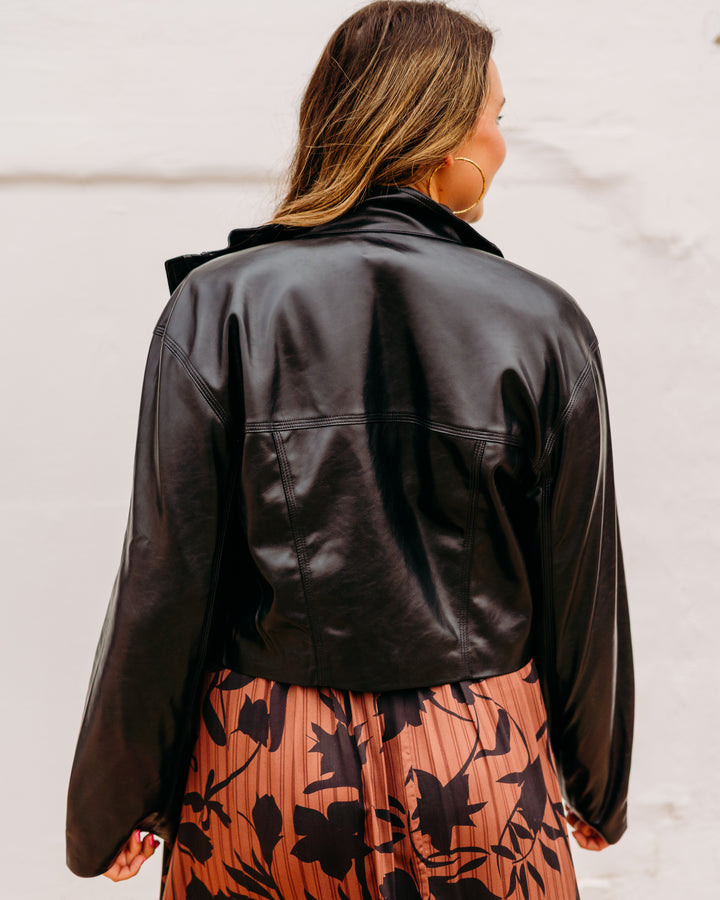 Elan: Black Faux Leather Jacket fl8258