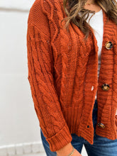Load image into Gallery viewer, Glam: Cable Knit Sweater Cardigan in Camel
