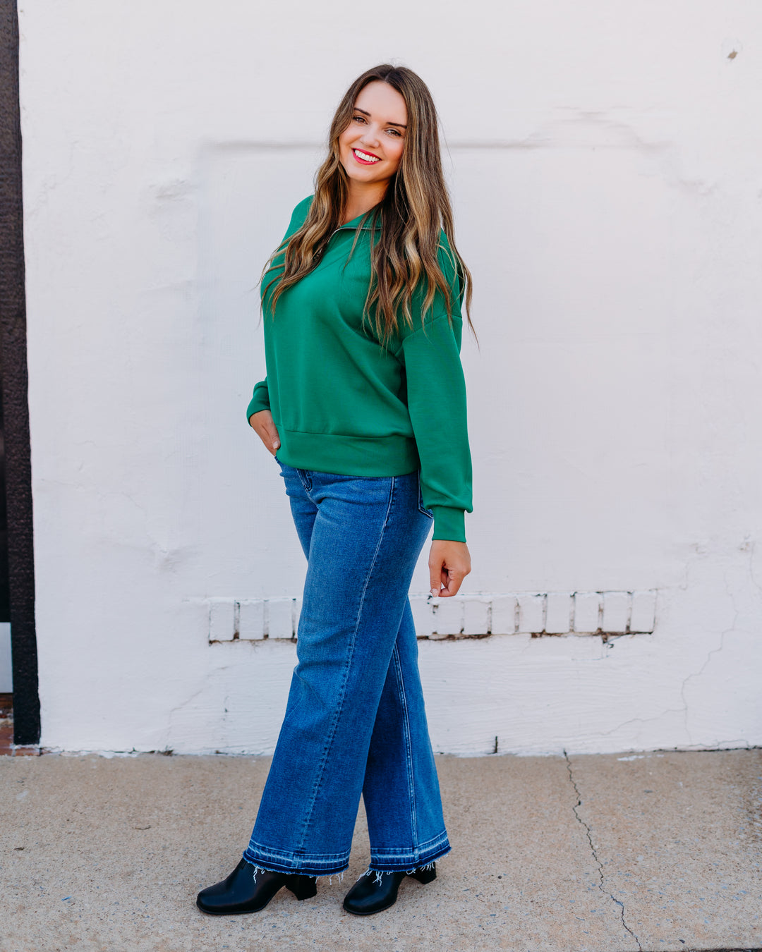 Varley: Hawley Half Zip Sweat in Verdant Green