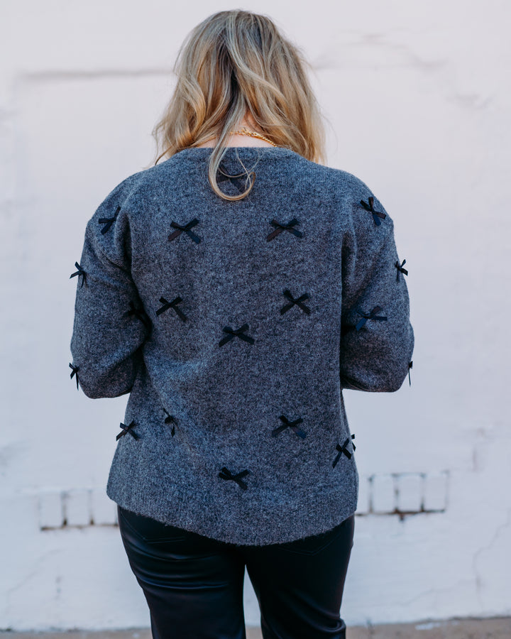 A La Carte: Cardigan with Bows in Charcoal (L35411KM)