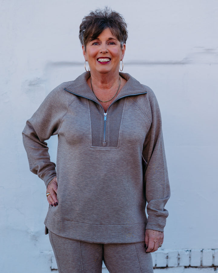 Spanx: Airessentials Brushed Half Zip Tunic in Birch Heather