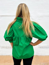 Load image into Gallery viewer, Jade: High Neck Puff Sleeve Top in Emerald 65J9784
