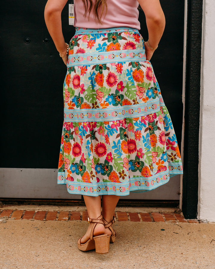 John Mark: Floral Tiered Skirt With Tie And Elastic Waist (J26457SM)