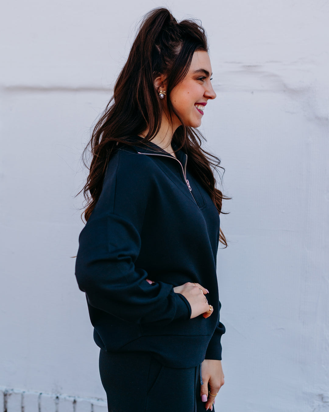 Varley: Hawley Half Zip Sweat in Black