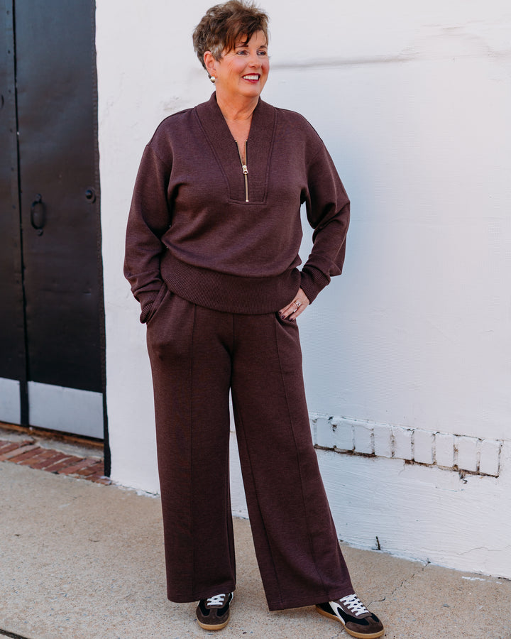 Varley: Sally Half Zip Sweat in Coffee Bean Marl