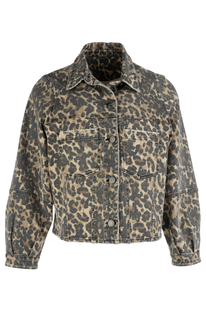 Kut: Bailey Button Front Jacket in Tan/Brown Leopard