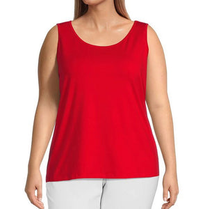 Multiples: Double Scoop Neck Solid Knit Tank Top in Red M24110TM