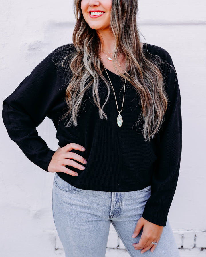 Tribal: Long Sleeve Dolman V-Neck Top in Black (6241O-5607)