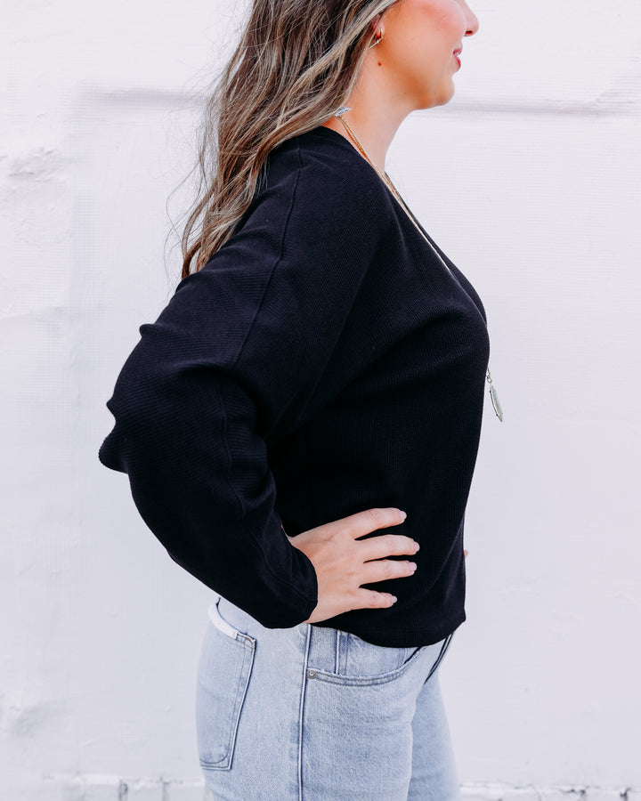 Tribal: Long Sleeve Dolman V-Neck Top in Black (6241O-5607)