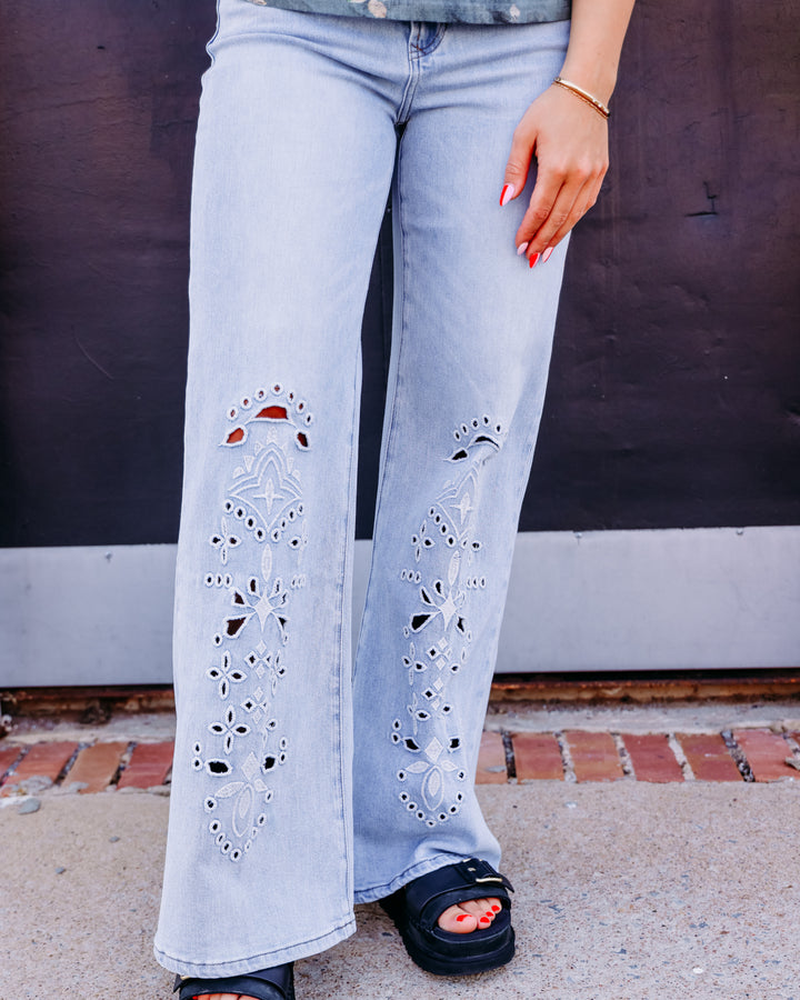 Dear John: Fiona Wide Leg Jeans in Crystal Chalk Emb. (DPM55A373CHK-25)