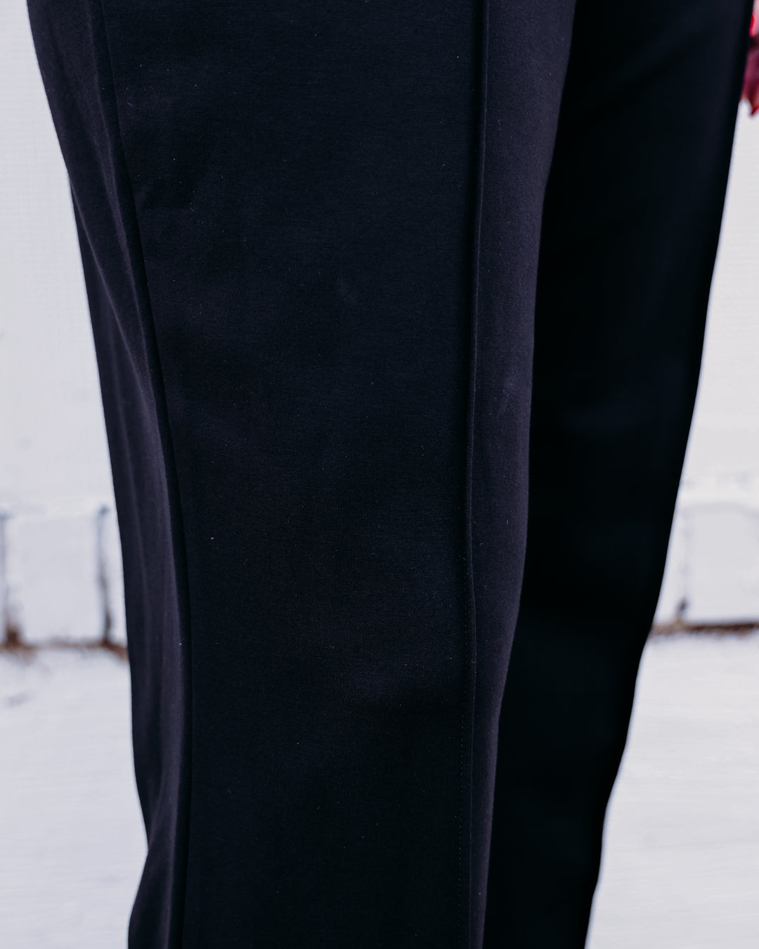 Multiples: Elastic No Waist Pintuck Flare Leg Knit Ankle Pant in Black (M35707PM)