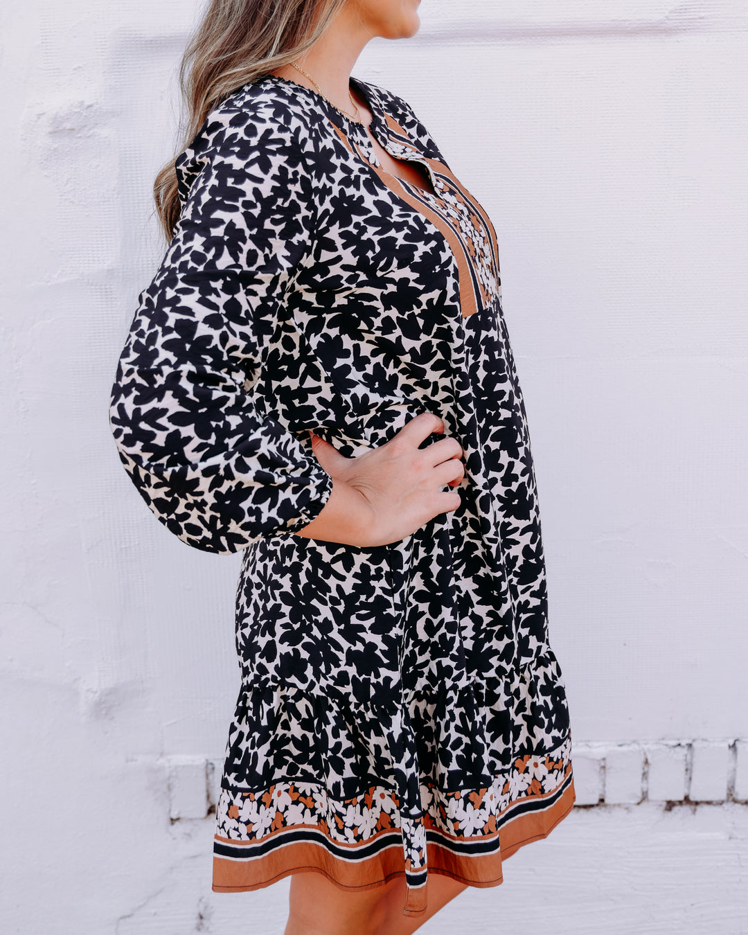 Tribal: Long Sleeve Dress With Border Print in Maple (9800-8374)