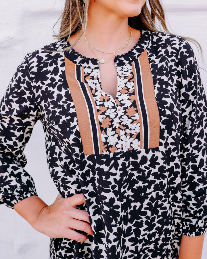 Tribal: Long Sleeve Dress With Border Print in Maple (9800-8374)