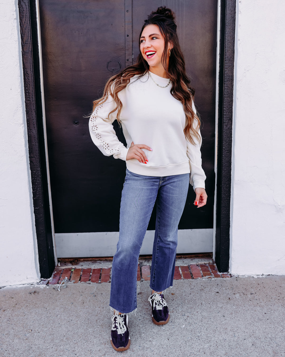 Thread & Supply: Marietta Long Sleeve Top in Eggnog T8748CPKTWS