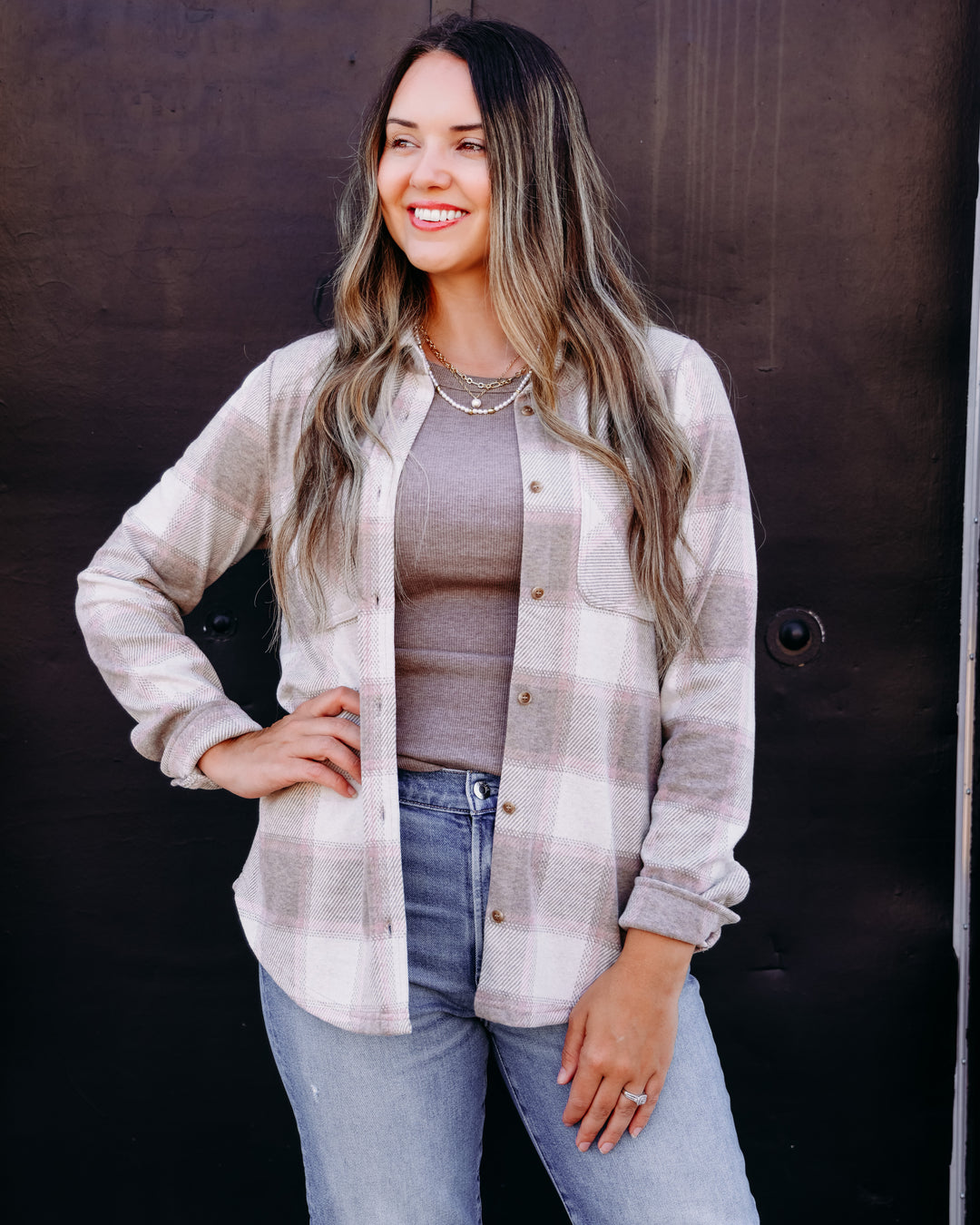 Thread & Supply: Lewis Long Sleeve Shirt in Sand Taupe Plaid