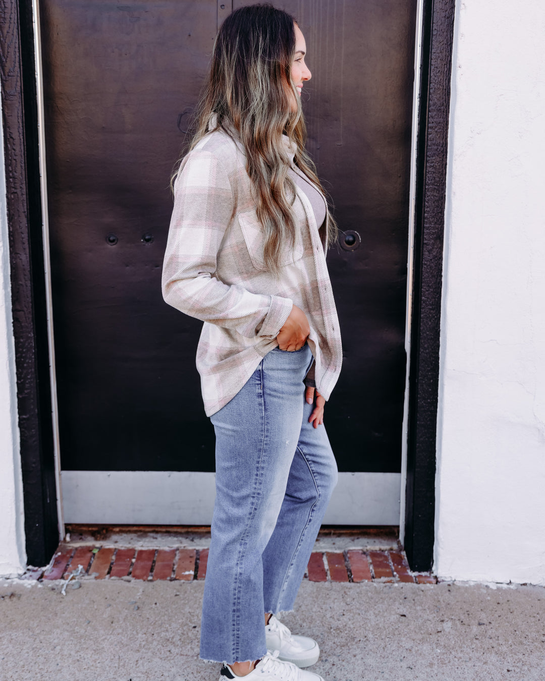 Thread & Supply: Lewis Long Sleeve Shirt in Sand Taupe Plaid