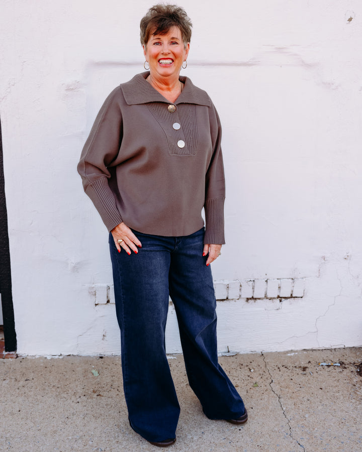 Joseph Ribkoff: Brushed Viscose And Nylon Shawl-Neck Sweater in Mink (263938)