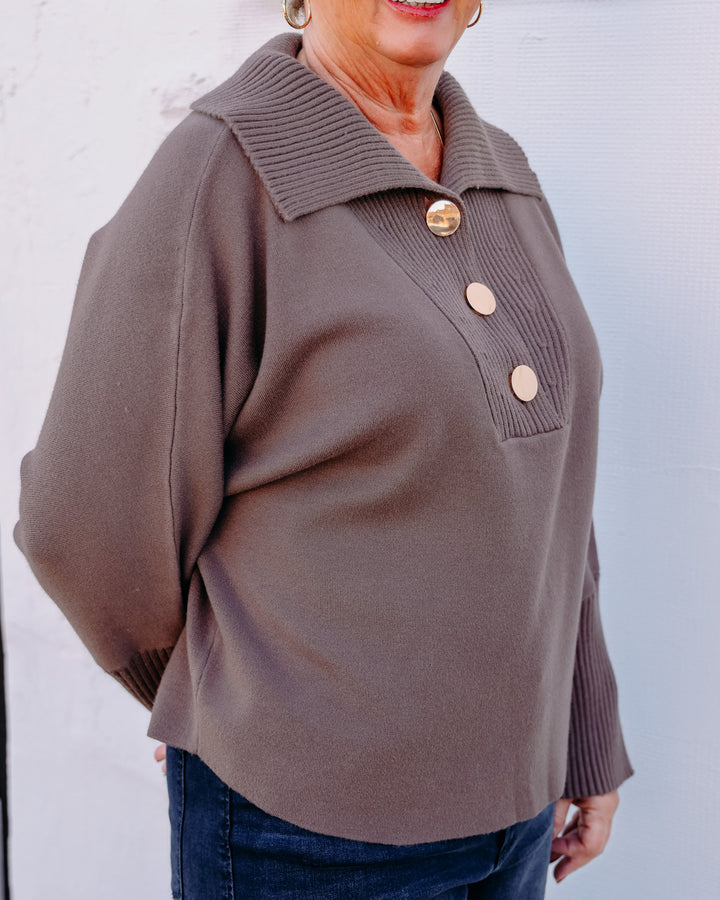 Joseph Ribkoff: Brushed Viscose And Nylon Shawl-Neck Sweater in Mink (263938)