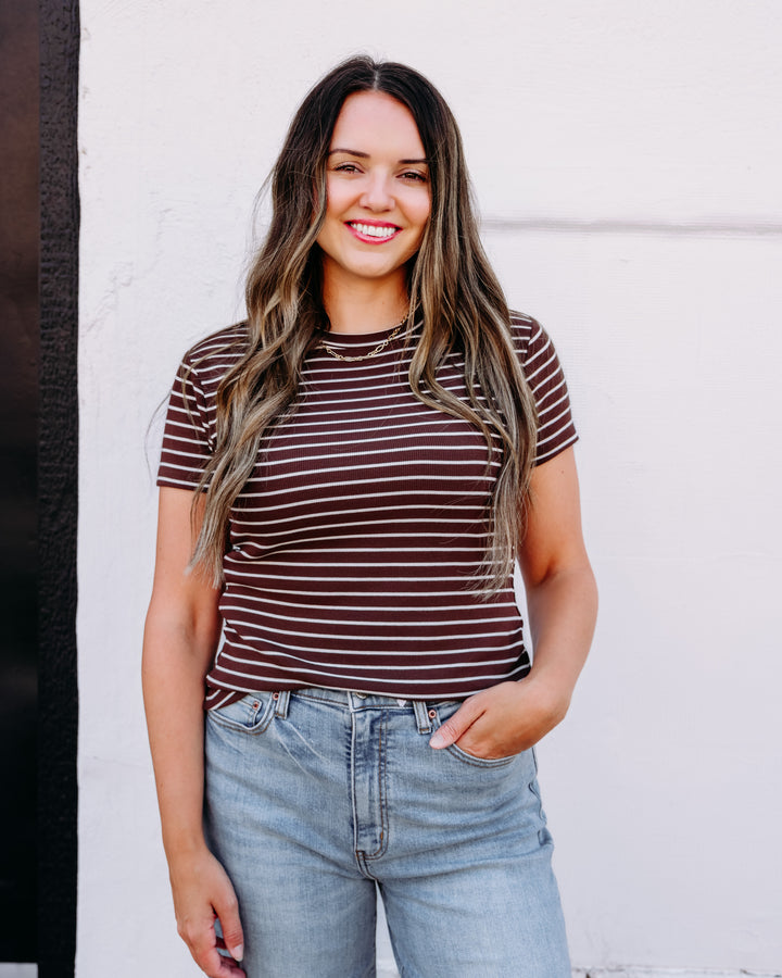 Thread & Supply: Annie Short Sleeve Tee in Mahogany Cream Stripe