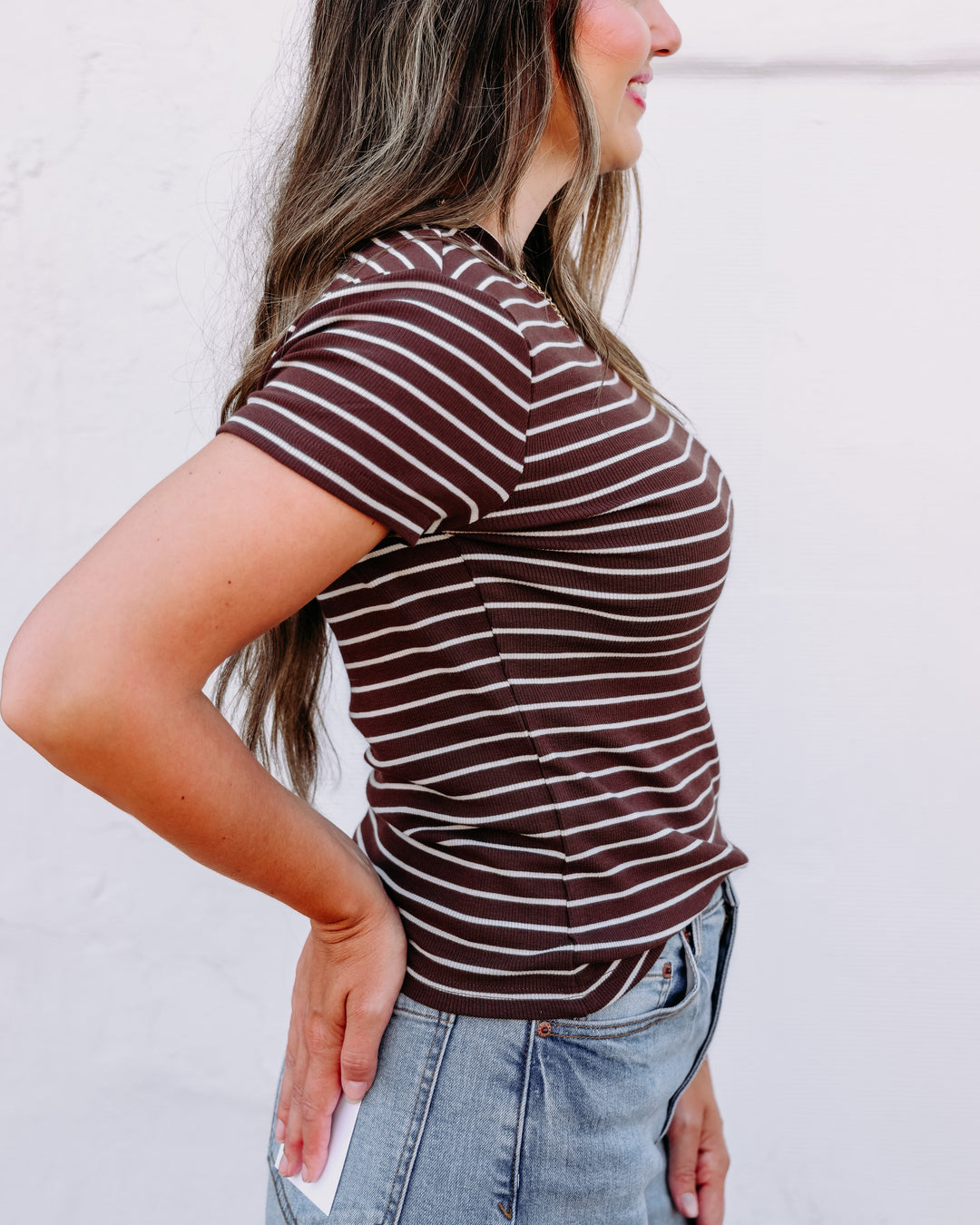 Thread & Supply: Annie Short Sleeve Tee in Mahogany Cream Stripe
