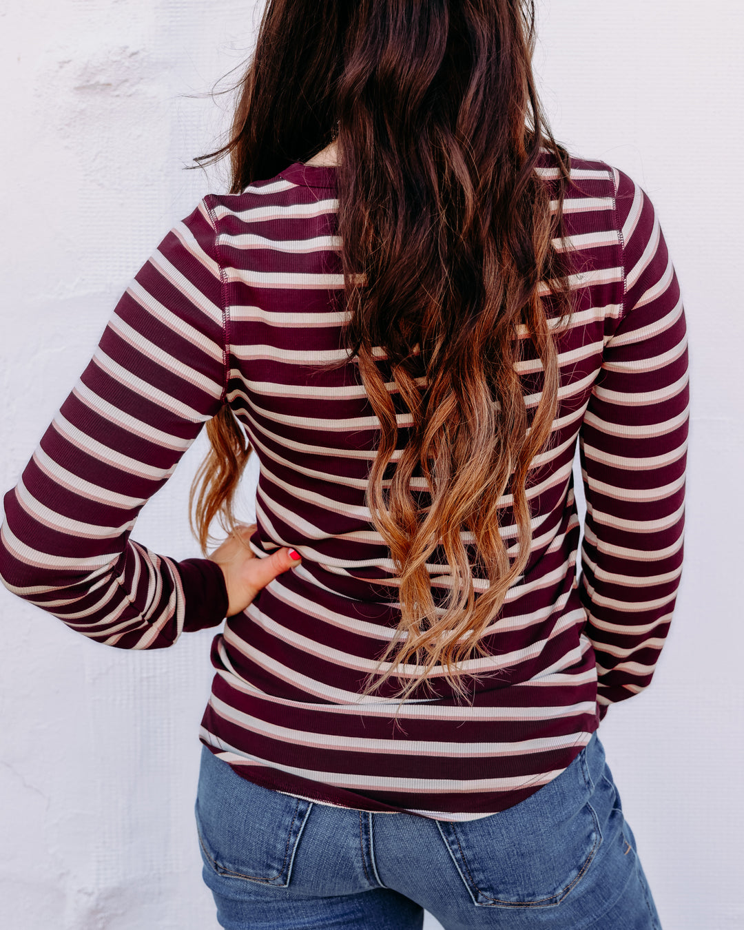 Thread & Supply: Stacy Long Sleeve Top in Maroon Stripe
