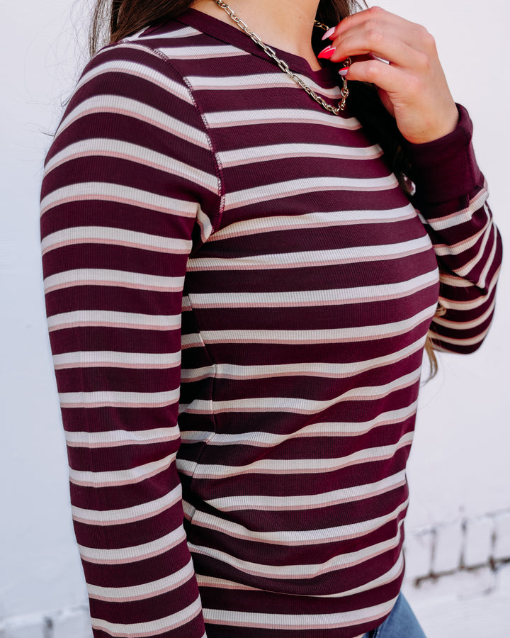Thread & Supply: Stacy Long Sleeve Top in Maroon Stripe