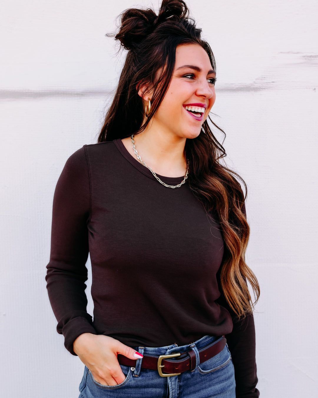 Thread & Supply: Stacy Long Sleeve Top in Coffee Bean