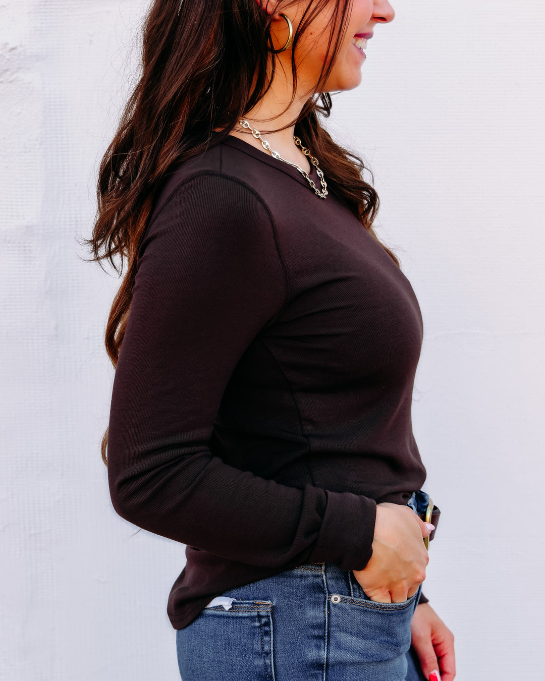 Thread & Supply: Stacy Long Sleeve Top in Coffee Bean
