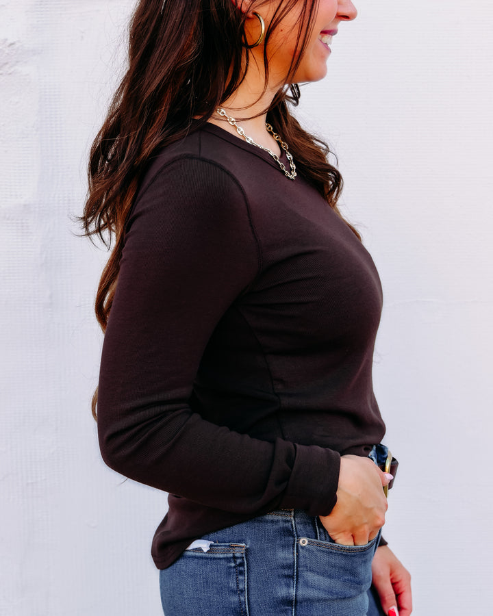 Thread & Supply: Stacy Long Sleeve Top in Coffee Bean