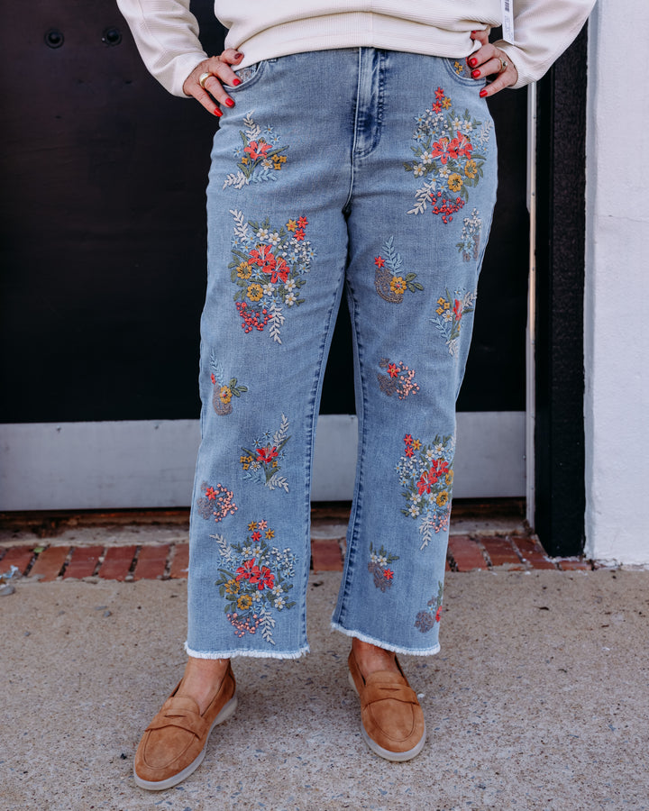 John Mark: Woven Embroidered Flare Leg 5 Pocket Jean J26661PM