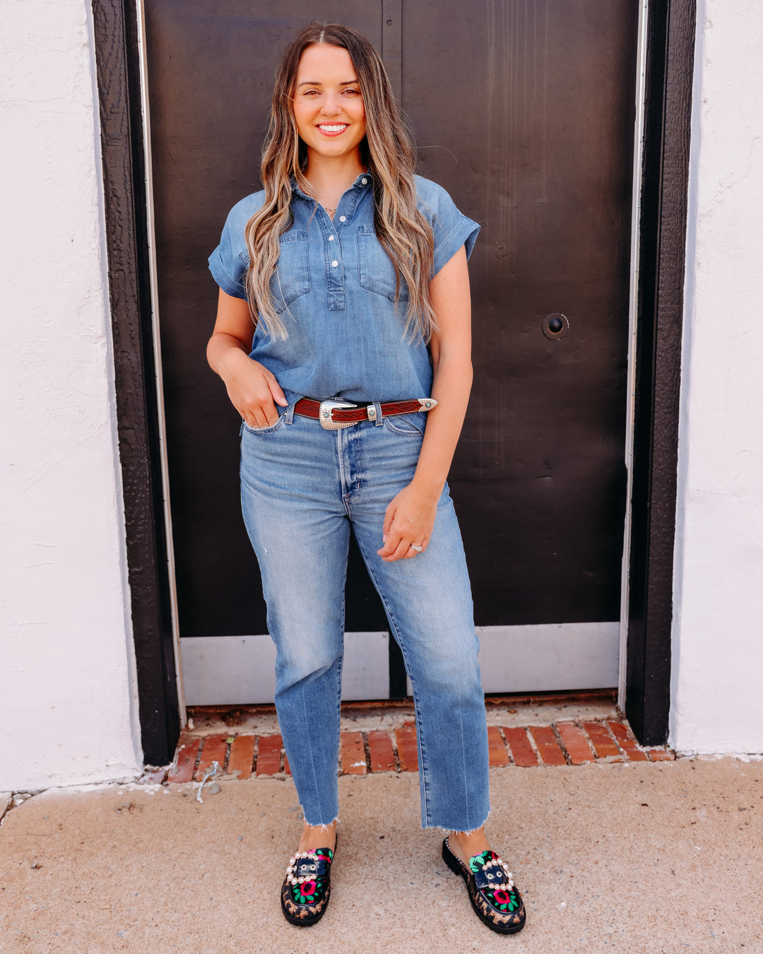Thread & Supply: Evelyn Short Sleeve Top in Marina Wash T3845LZTTS