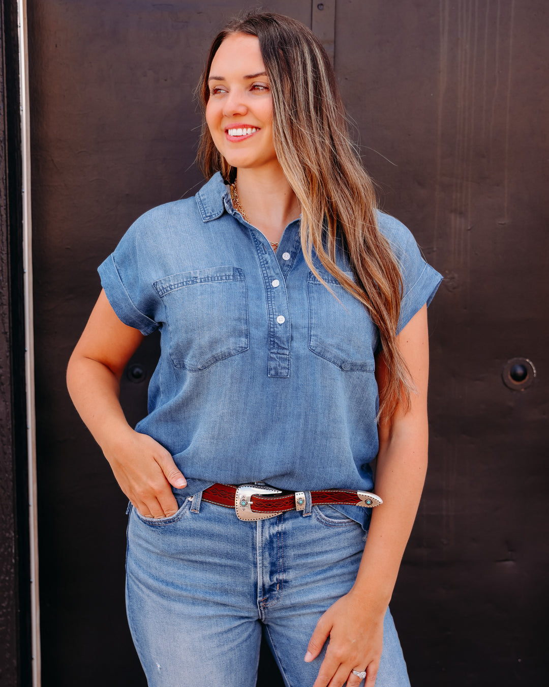 Thread & Supply: Evelyn Short Sleeve Top in Marina Wash T3845LZTTS
